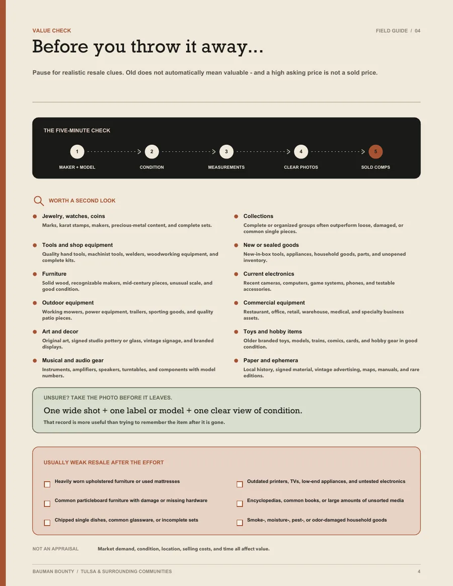 Sample page covering the before-you-throw-it-away value check